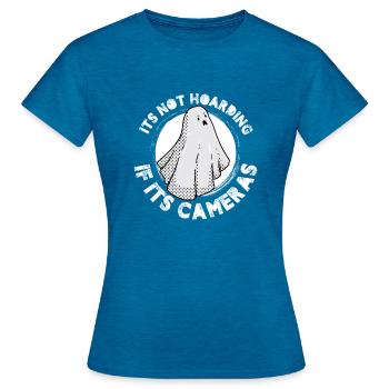 Ce n’est pas thésauriser si ses caméras - T-shirt Femme - bleu saphir antique chiné - Devant - AI Model Female 172 dark (172cm)