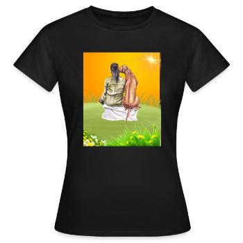 Vibrant Love: Man and Animal - Women's T-Shirt - black - Front - AI Model Female 172 dark (172cm)