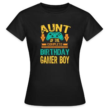 Aunt Of the Birthday Boy Gaming Family Party Gift - Frauen T-Shirt - Schwarz - Vorne - AI Model Female 172 dark (172cm)