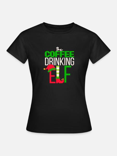 Der Kaffee trinkende Elf Passende Familiengruppe - Frauen T-Shirt - Schwarz