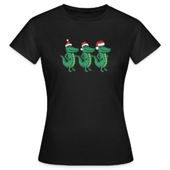 3 Christmas Crocodiles Santa Claus Xmas - Women's T-Shirt - black - Front - AI Model Female 172 dark (172cm)