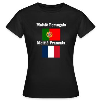 Moitié Portugais moitié Français - T-shirt Femme - noir - Devant - AI Model Female 172 dark (172cm)
