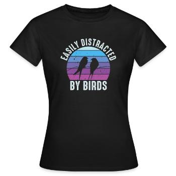 Facilement distrait par les oiseaux Bird Lover - T-shirt Femme - noir - Devant - AI Model Female 172 dark (172cm)