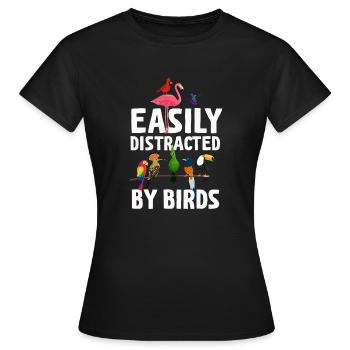 Facilement distrait par les oiseaux Bird Lover - T-shirt Femme - noir - Devant - AI Model Female 172 dark (172cm)