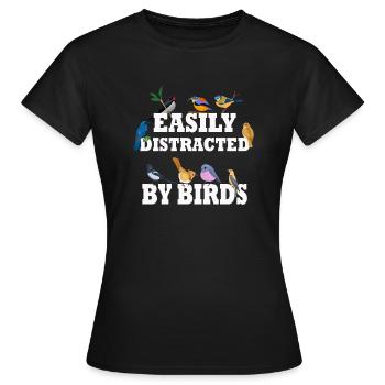 Facilement distrait par les oiseaux Bird Lover - T-shirt Femme - noir - Devant - AI Model Female 172 dark (172cm)