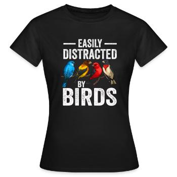 Facilement distrait par les oiseaux Bird Lover - T-shirt Femme - noir - Devant - AI Model Female 172 dark (172cm)