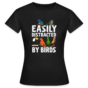 Facilement distrait par les oiseaux Bird Lover - T-shirt Femme - noir - Devant - AI Model Female 172 dark (172cm)
