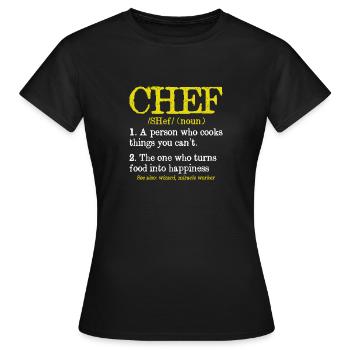 Chef Description Funny Culinary Cooking - Women's T-Shirt - black - Front - AI Model Female 172 dark (172cm)