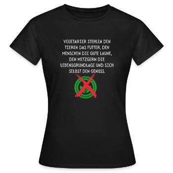 Anti Vegetarier Spruch Veganer Sprüche - Frauen T-Shirt - Schwarz - Vorne - AI Model Female 172 dark (172cm)