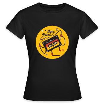 Cassette retro style 70 avec humour style BD - T-shirt Femme - noir - Devant - AI Model Female 172 dark (172cm)