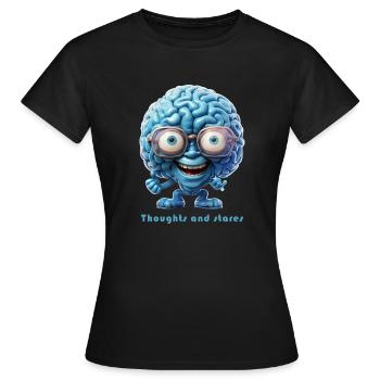 Thoughts and stares, blue brain with glasses - Women's T-Shirt - black - Front - AI Model Female 172 dark (172cm)