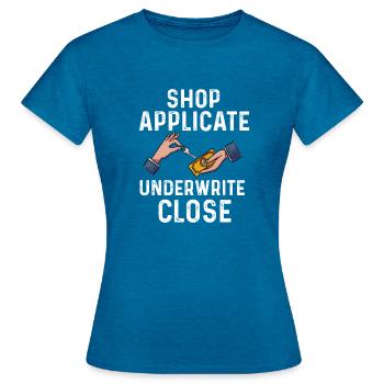 shop applicate underwrite close Design for a - Frauen T-Shirt - Antikblaues Saphir meliert - Vorne - AI Model Female 172 dark (172cm)