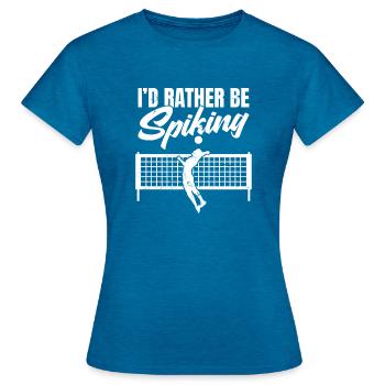 I'd Rather Be Spiking Blocker Men Spiker Volleybal - Women's T-Shirt - antique blue sapphire heather - Front - AI Model Female 172 dark (172cm)