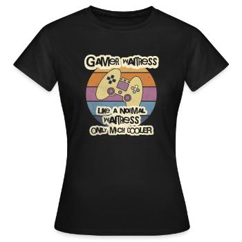 T-shirt de serveuse gamer, T-shirt de serveur, barman - T-shirt Femme - noir - Devant - AI Model Female 172 dark (172cm)
