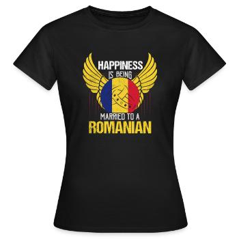 Le bonheur, c’est d’être marié à un patriote roumain - T-shirt Femme - noir - Devant - AI Model Female 172 dark (172cm)