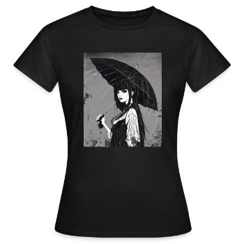 Gothik Mädchen mit Regenschirm - Frauen T-Shirt - Schwarz - Vorne - AI Model Female 172 dark (172cm)