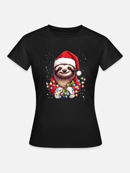 Niedliche Faultier Weihnachtsdeko, ich liebe Faultiere - Frauen T-Shirt - Schwarz