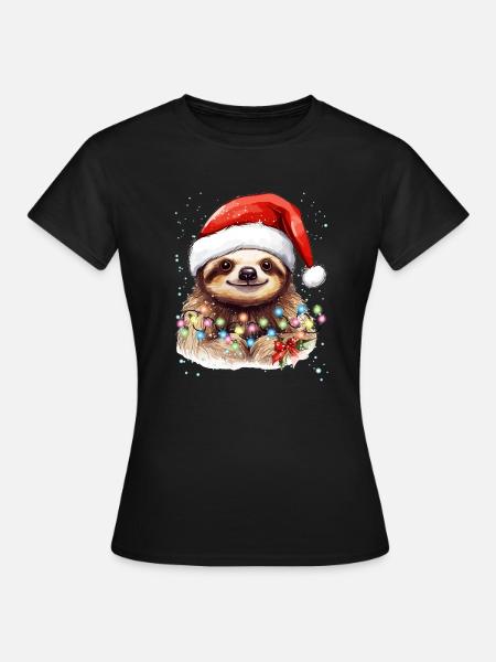 Faultier Grafik, Lustiges Faultier Weihnachten Pyjama - Frauen T-Shirt - Schwarz