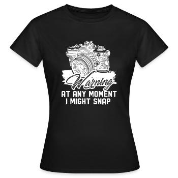 Photographer Photographer Warning - Women's T-Shirt - black - Front - AI Model Female 172 dark (172cm)