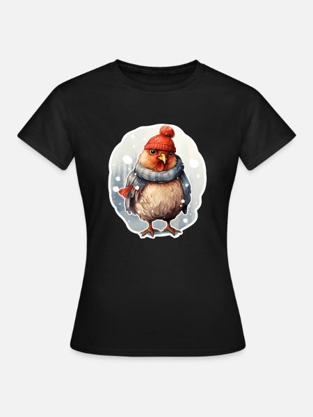 Hühnchen im Winterlook - Frauen T-Shirt - Schwarz