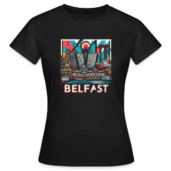 Belfast Nordirland - Vintage Cityscrape - Frauen T-Shirt - Schwarz - Vorne - AI Model Female 172 dark (172cm)