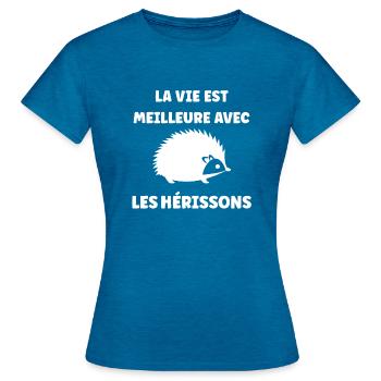 Hérisson - T-shirt Femme - bleu saphir antique chiné - Devant - AI Model Female 172 dark (172cm)