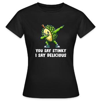 Durian Fruchtliebhaber Lustige Durio Zibethinus Männer - Frauen T-Shirt - Schwarz - Vorne - AI Model Female 172 dark (172cm)