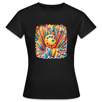 Farbenfrohe Kunstutensilien - Frauen T-Shirt - Schwarz - Vorne - AI Model Female 172 dark (172cm)