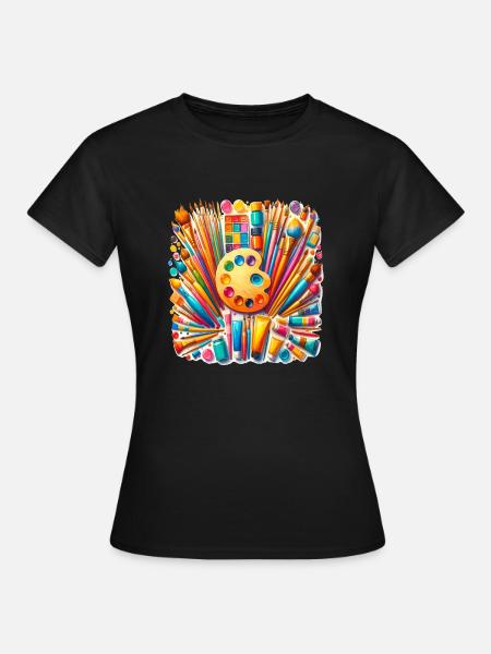 Farbenfrohe Kunstutensilien - Frauen T-Shirt - Schwarz