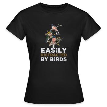 Facilement distrait par les oiseaux Amateur d’oiseaux - T-shirt Femme - noir - Devant - AI Model Female 172 dark (172cm)