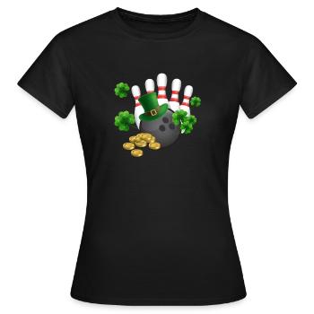 Lustige Bowlingkugeln Kleeblatt Leprechaun - Frauen T-Shirt - Schwarz - Vorne - AI Model Female 172 dark (172cm)