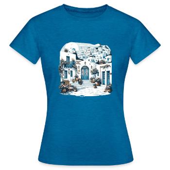Griechisches Dorf - Frauen T-Shirt - Antikblaues Saphir meliert - Vorne - AI Model Female 172 dark (172cm)