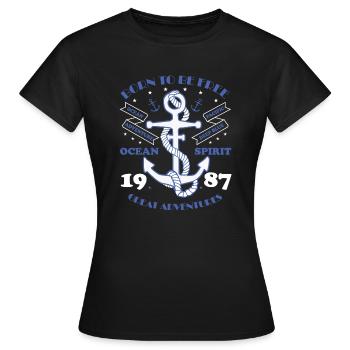 Né pour être libre1987 Les grandes aventures - T-shirt Femme - noir - Devant - AI Model Female 172 dark (172cm)