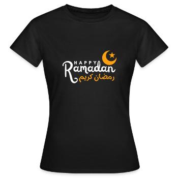 Happy Ramadan - Arabische Kalligraphie Ramadan Kareem - Frauen T-Shirt - Schwarz - Vorne - AI Model Female 172 dark (172cm)