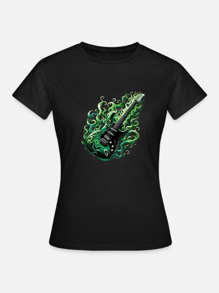 Heavy Metal Elektrische Gitaar met Vlammen - Vrouwen T-shirt - zwart