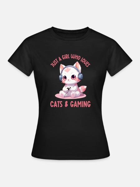 Nur ein Mädchen, das Katzen liebt und niedliche Kawaii spielt - Frauen T-Shirt - Schwarz