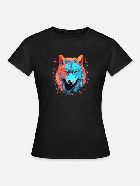 Loup avec des lumières de Noël, Love Wolfs - T-shirt Femme - noir