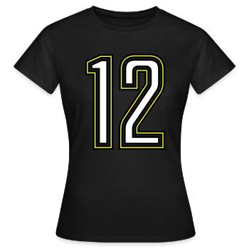 12 - Frauen T-Shirt - Schwarz - Vorne - AI Model Female 172 dark (172cm)