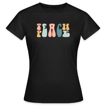 Enseigner la paix Jeu de mots Groovy Hippie Enseignant - T-shirt Femme - noir - Devant - AI Model Female 172 dark (172cm)