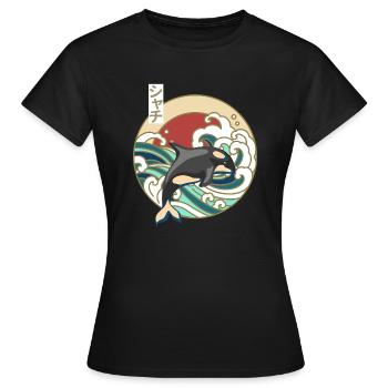 Épaulard japonais rétro grande vague orque orque - T-shirt Femme - noir - Devant - AI Model Female 172 dark (172cm)