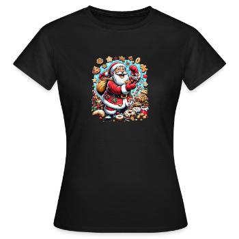 Drôle de Père Noël aime grignoter - Biscuits - T-shirt Femme - noir - Devant - AI Model Female 172 dark (172cm)