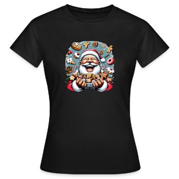 Drôle de Père Noël aime grignoter - Biscuits - T-shirt Femme - noir - Devant - AI Model Female 172 dark (172cm)