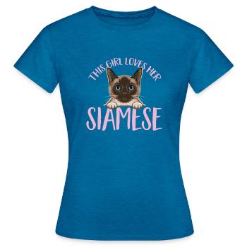 Siamkatze - Frauen T-Shirt - Antikblaues Saphir meliert - Vorne - AI Model Female 172 dark (172cm)