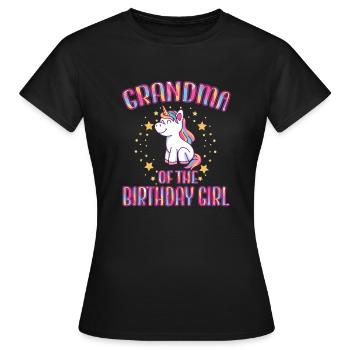 Grandma Of the Birthday Girl Unicorn Family Party - Women's T-Shirt - black - Front - AI Model Female 172 dark (172cm)