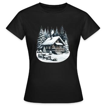 Behagliche Winterlandschaft mit Schneebedeckter Hü - Frauen T-Shirt - Schwarz - Vorne - AI Model Female 172 dark (172cm)