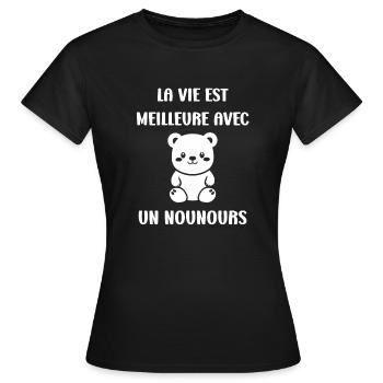Ours en peluche petit nounours - T-shirt Femme - noir - Devant - AI Model Female 172 dark (172cm)