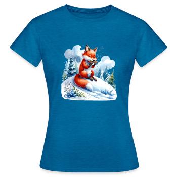 Fox playing harmonica on snow hill - Women's T-Shirt - antique blue sapphire heather - Front - AI Model Female 172 dark (172cm)