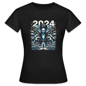 2024 - Women's T-Shirt - black - Front - AI Model Female 172 dark (172cm)
