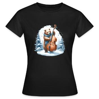 Bear plays double bass in snowfall - Women's T-Shirt - black - Front - AI Model Female 172 dark (172cm)