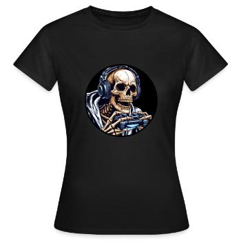 Skelett mit Gamecontroller und Kopfhörern - Frauen T-Shirt - Schwarz - Vorne - AI Model Female 172 dark (172cm)